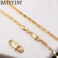 batyyiny 925 sterling silver 2mm 16 30 inch gold side chain necklace for woman men fashion jewelry charm necklace gift