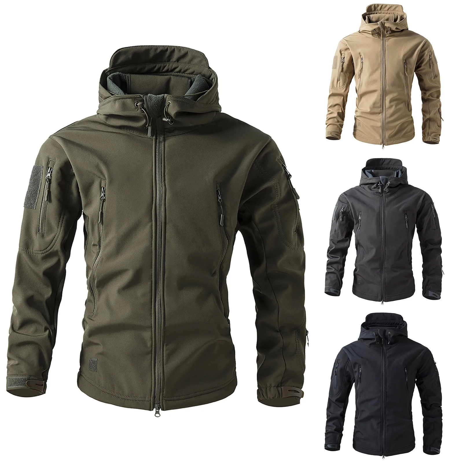 Мужская зимняя однотонная ветрозащитная куртка с капюшоном и несколькими