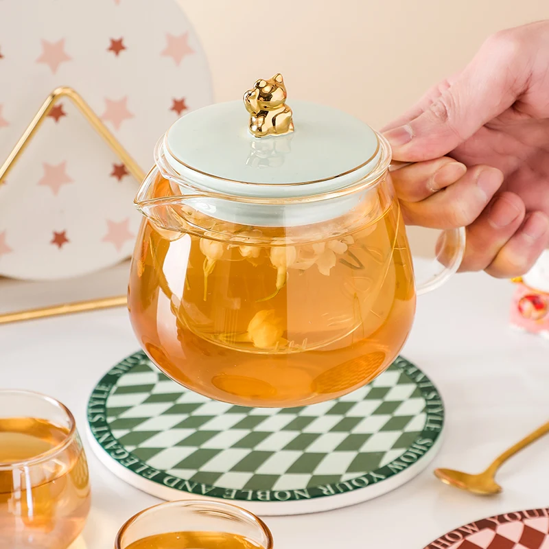 

High Temperature Resistant Transparent Glass Flower Teapot Single Pot Afternoon Tea Set Electric Pottery Stove Boiling Teapot