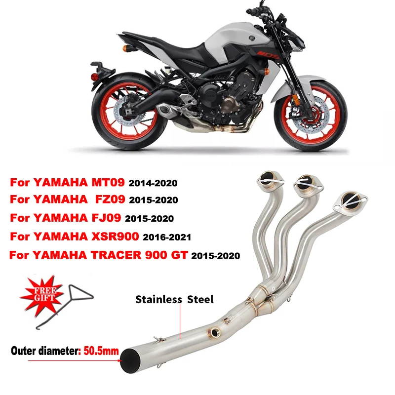 

MT-09 FZ-09 XSR900 Full Exhaust System Front Link Pipes 304 Stainless Steel 51mm For Yamaha 2014-2021 FJ09 MT MT09 TRACER 900 GT