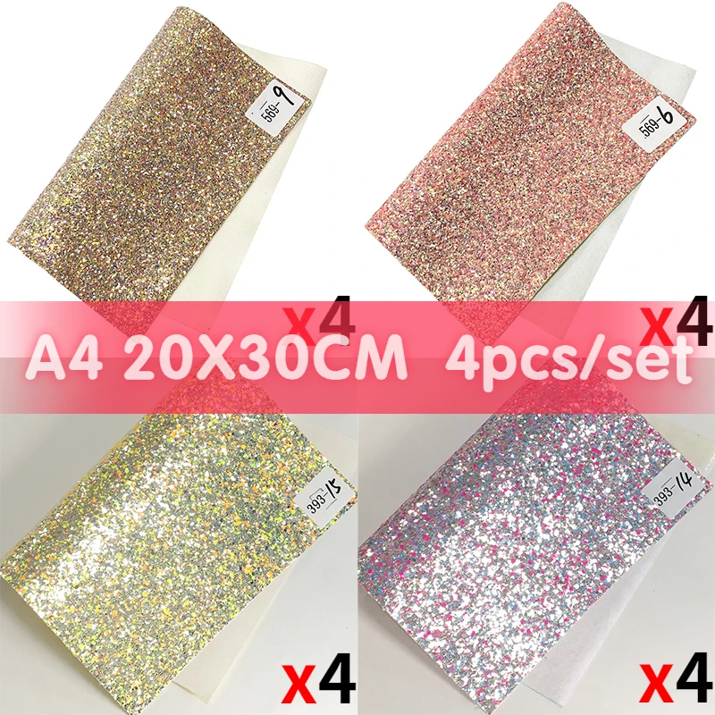 

4pcs/set Faux Leather Sheets Chunky Glitter Fabric Shiny Gold A4 Synthetic Faux Hairbow Fabric DIY Accessories Synthetic Leather