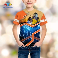 cool child toddler summer breathable thin short sleeve tshirt top 3d print electrician electric welding steel work chainsaw tees