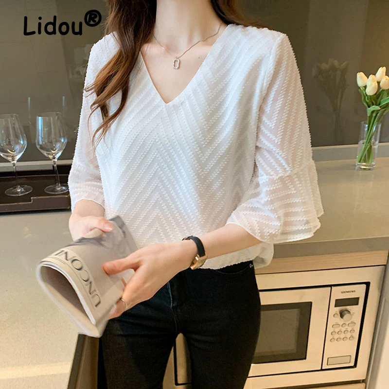 Женская шифоновая блузка с короткими рукавами Повседневная Свободная большого