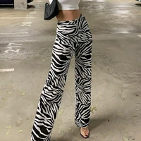 2022 spring new sexy casual zebra pattern fashion all match straight leg pants slim comfortable flared sports trousers women