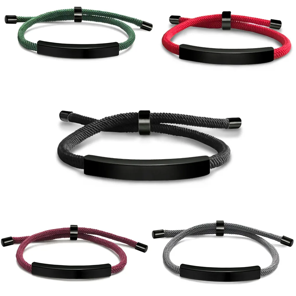 Stainless Steel Bracelet Blank For Engraving Black Metal ID Plate Bracelets To Record Rope Chain Braid Bracelets Wholesale 10pcs