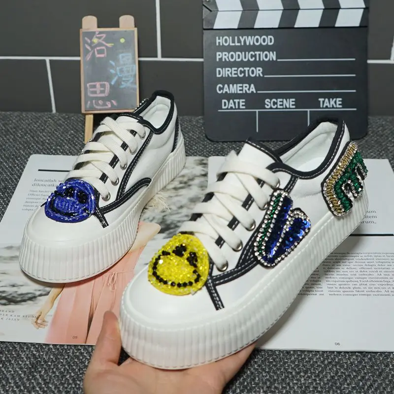 

Low-top canvas shoes sports casual shoes heavy industry letter pattern platform shoes hip hop walking shoes 35-40