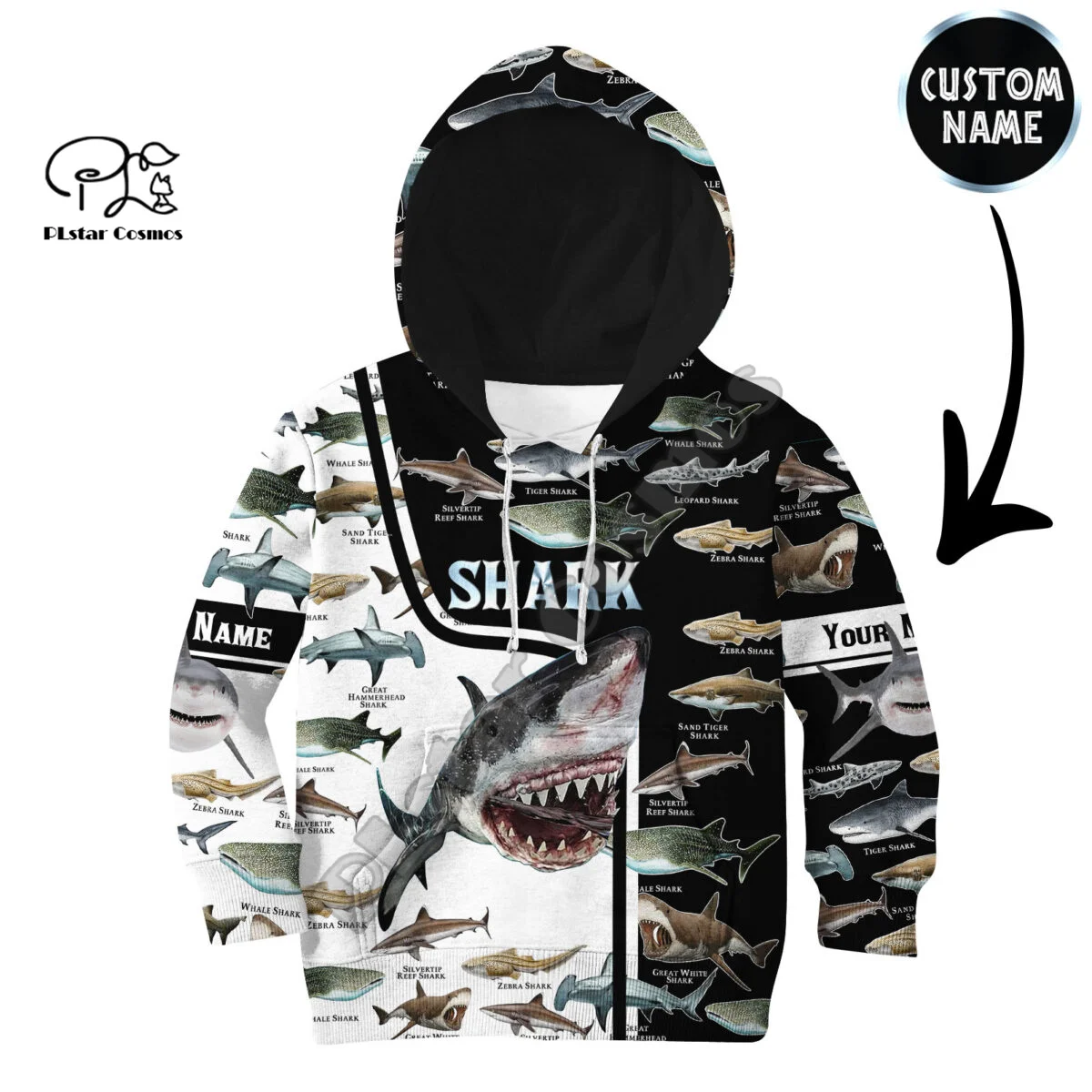 

Animal Sea Shark Fishing Tattoo Custom Name 3DPrint Boy&Girl Jacket Tracksuit Funny Casual Hoodies Kids Harajuku Family Outfit 5