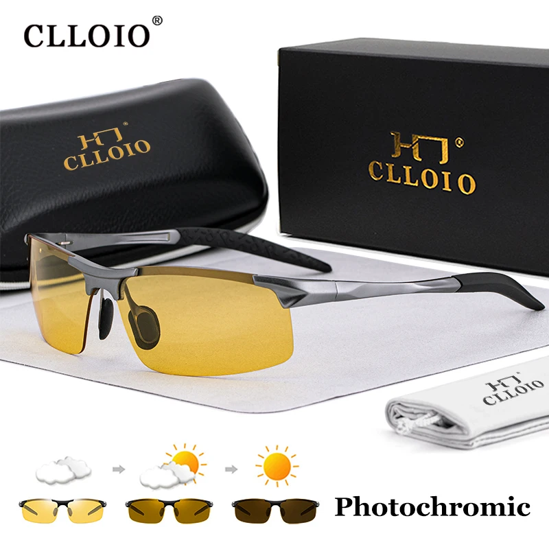 Cloio-gafas de sol antideslumbrantes para hombre, lentes de sol polarizadas de aluminio sin montura, fotocromáticas, para conducción nocturna y día, UV