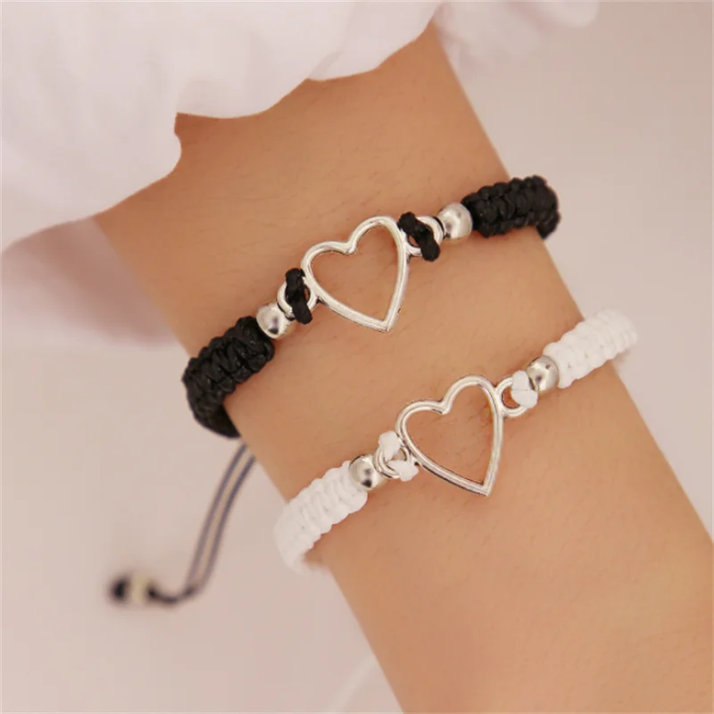 

Creative and Simple Woven Bracelet 2pcs Fashion Love Heart Shape Couple's Bangle Открой браслет. Friendship Bracelets Jewelry