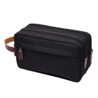 travel casual canvas cosmetic bag leather handle mens wash shaving women toiletry storage waterproof organizer case 2022