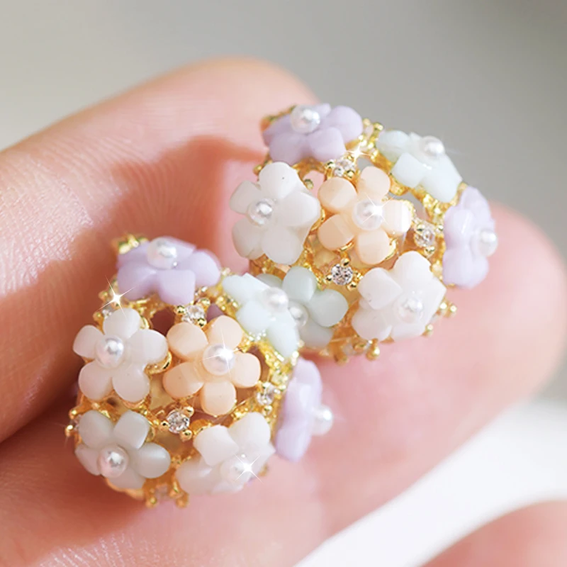 Fashion French Plated 14K Real Gold Acrylic Flowers Sweet Romantic Earring Micro Inlaid Exquisite Zircon Luxury Women Earrings