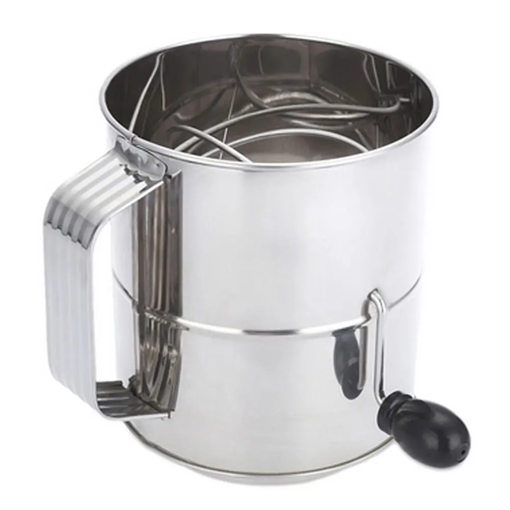

Pastry Fine Mesh Screen Strainer Shaker Flour Sifter Hand Crank Stainless Steel 8 Cups For Cakes Kitchen Large Capacity Sieve