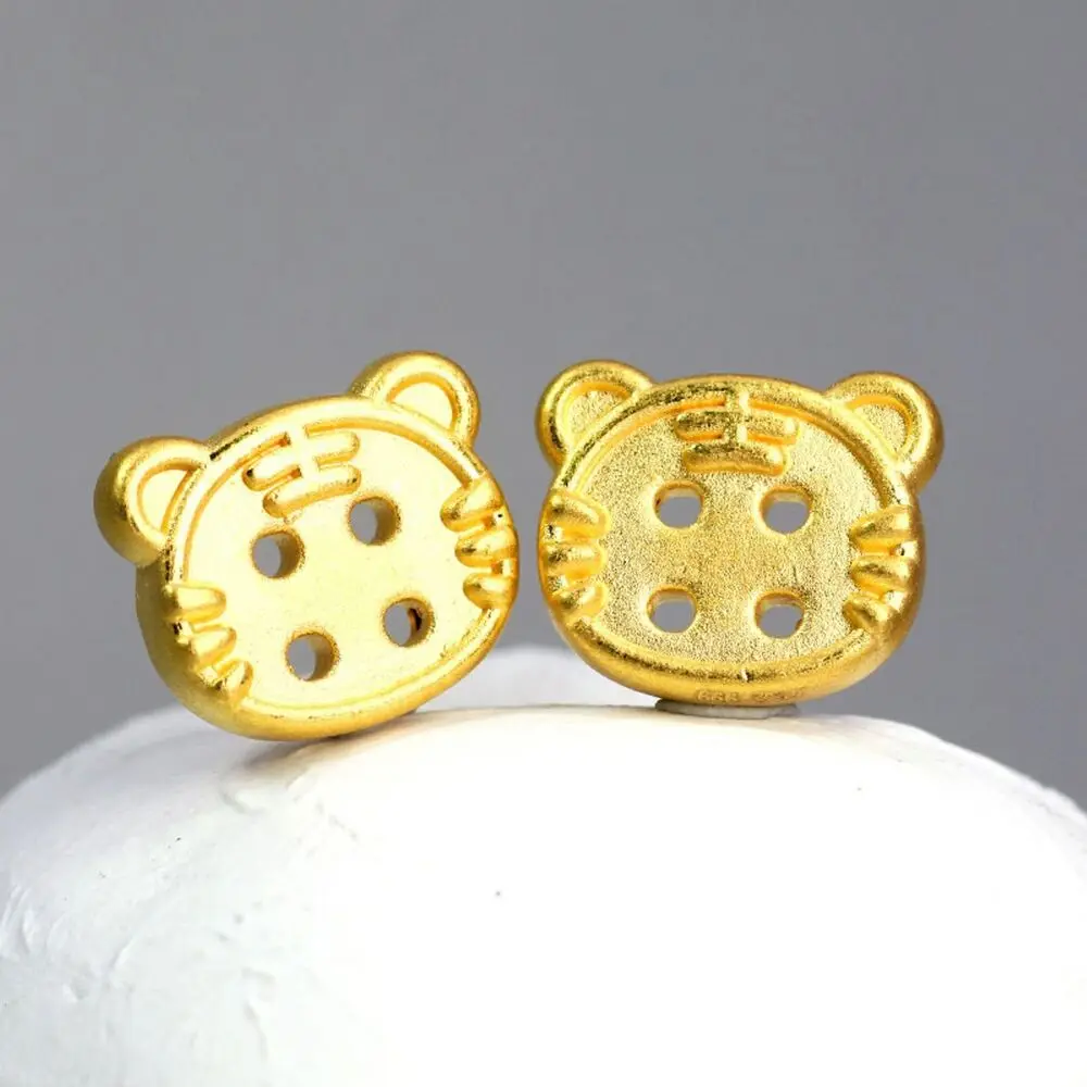 

1PCS Pure 999 24K Yellow Gold Bead Braided Bracelet Zodiac Tiger Button Pendant