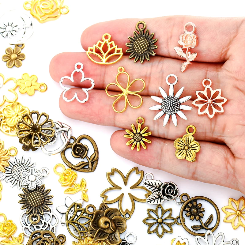 

30pcs Mixed style Multiple styles Alloy flower Charms for Earring necklace Pendant DIY Handmade Jewelry Making U089