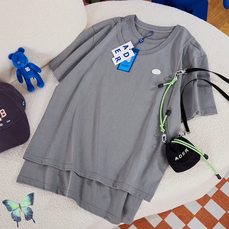 

ADER ERROR T-shirt Asymmetric Layered Double Fake Two Piece Design Couple Short Sleeve T Shirt