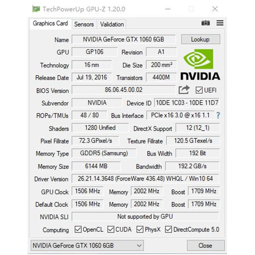 Видеокарта GTX1060 1060 бит GDDR5 6 ГБ 3 Гб |