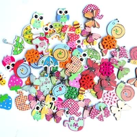 50pcs cartoon animal printing buttons handmade diy colorful eco friendly wooden buttons