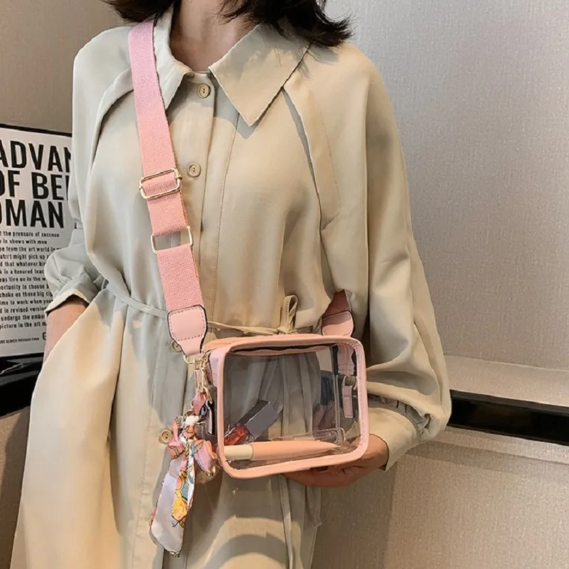 Women Fashion Transparent Crossbody Mini Square Purse Girls Ladies Decorative Small Clear PVC Phone Stadium Approved Sling Bag