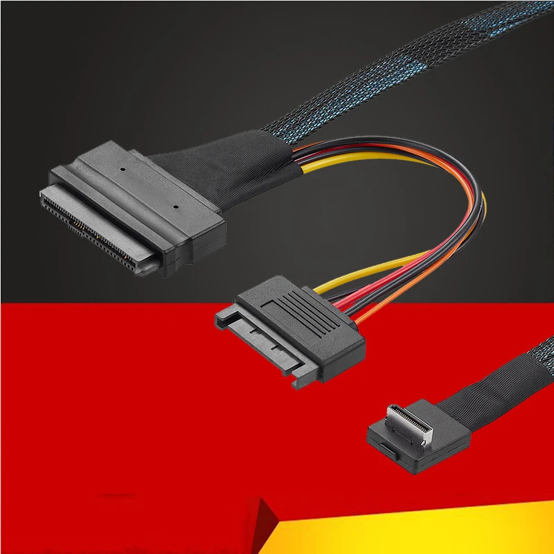 Новая MiniSAS Oculink 4,0, 90 °, мужская модель, SFF-8611 U.2, Женский кабель 8611 до 8639 с SATA, поддержка источника питания, PCIE NVMe SSD