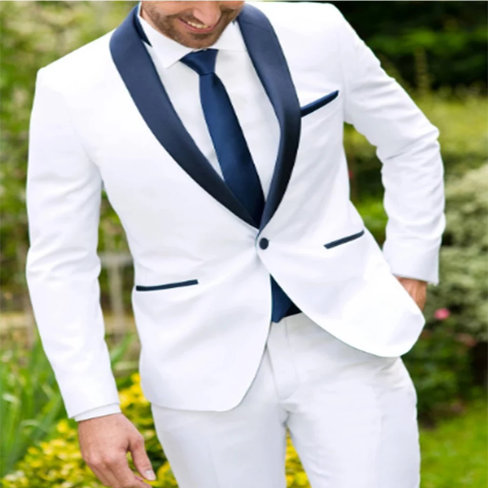 

2022 Tailor Made Mens Suit White Single Breasted Groom Tuxedos Groomsmen 2 Pieces(Jacket+Pant)Traje De Novio Para Boda