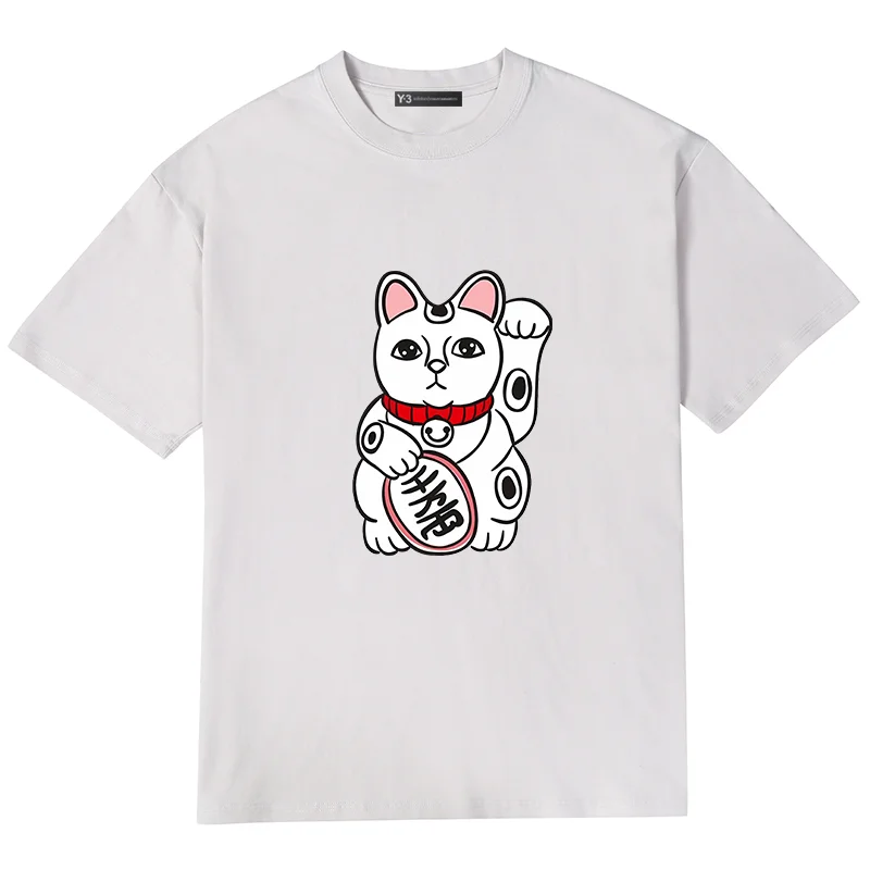 

Y-3 Y3 Japanese Style Loose And Comfortable Couple T-Shirt Zhaocai Cat Theme Printing Cotton Short Sleeves