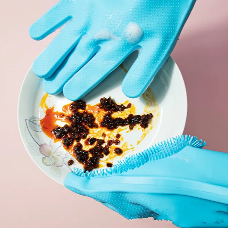 

Heat Insulating Gloves With Scrubber Special Design Silicone Glove For Household Dishwashing Cleaning Gloves Kitchen Clean Tool