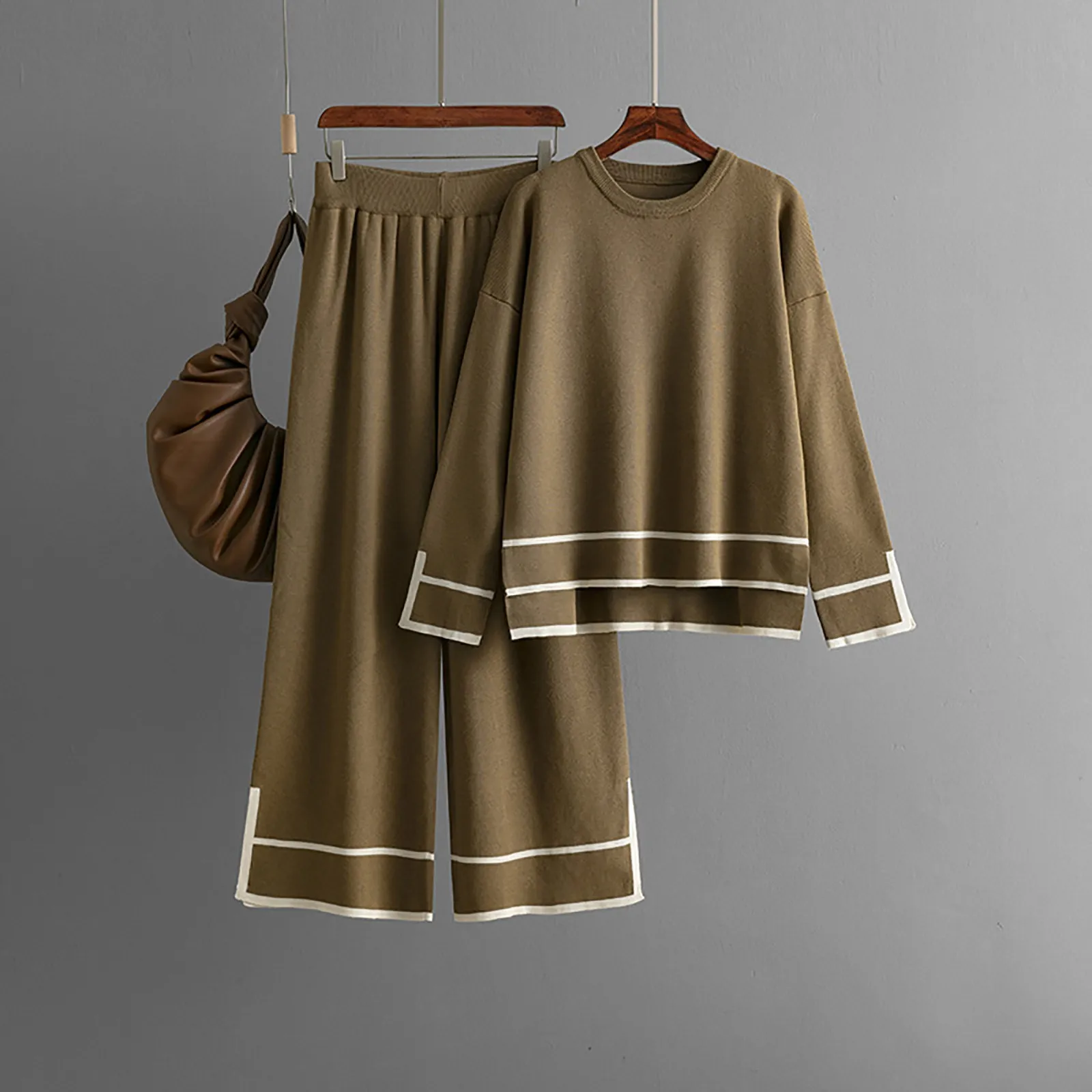 Широкие брюки с высокой талией комплект из двух предметов модный повседневный