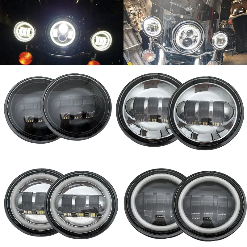 

1 Pair 4.5“ 4 1/2 inch Motorcycle Chrome Black LED Fog Passing Auxiliary Light for Classic FLHR Road King 4.5Inch LED Fog Light