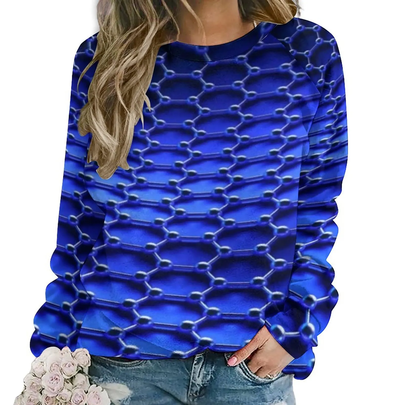 

Chain Print Casual Hoodies Female Blue Link Funny Design Hoodie Winter Long Sleeve Street Fashion Oversized Sweatshirts Gift
