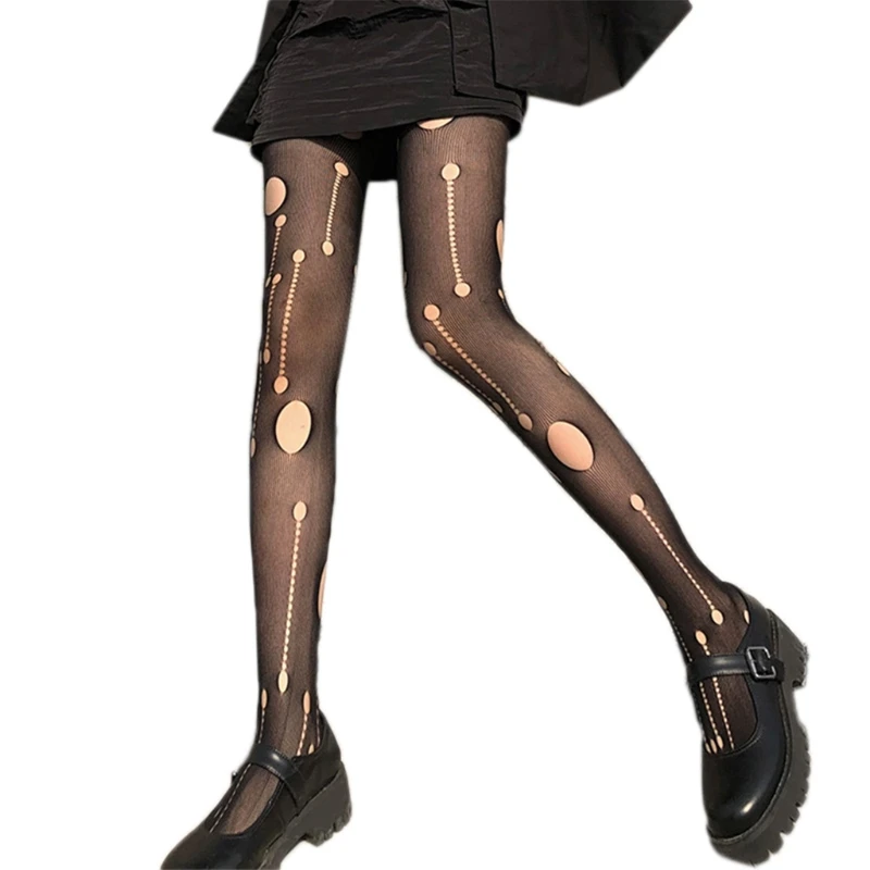 

Women Retro Distressed Ripped Hole Black Pantyhose Hollow Out Mesh Fishnet Silky Tights Stockings Sexy Lingerie Clubwear
