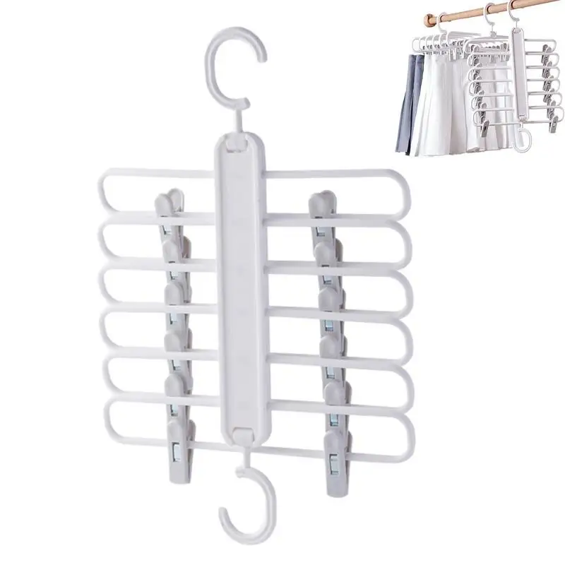 

Multiple Pants Hangers Multifunctional Household Space Saving Trousers Pants Rack With Clips Closet Organizer Pants Drying Racks