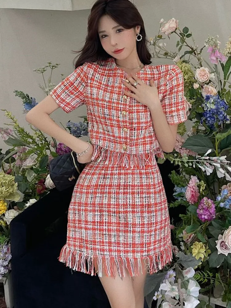 Женский твидовый костюм из двух предметов маленький Шерстяной укороченный топ и