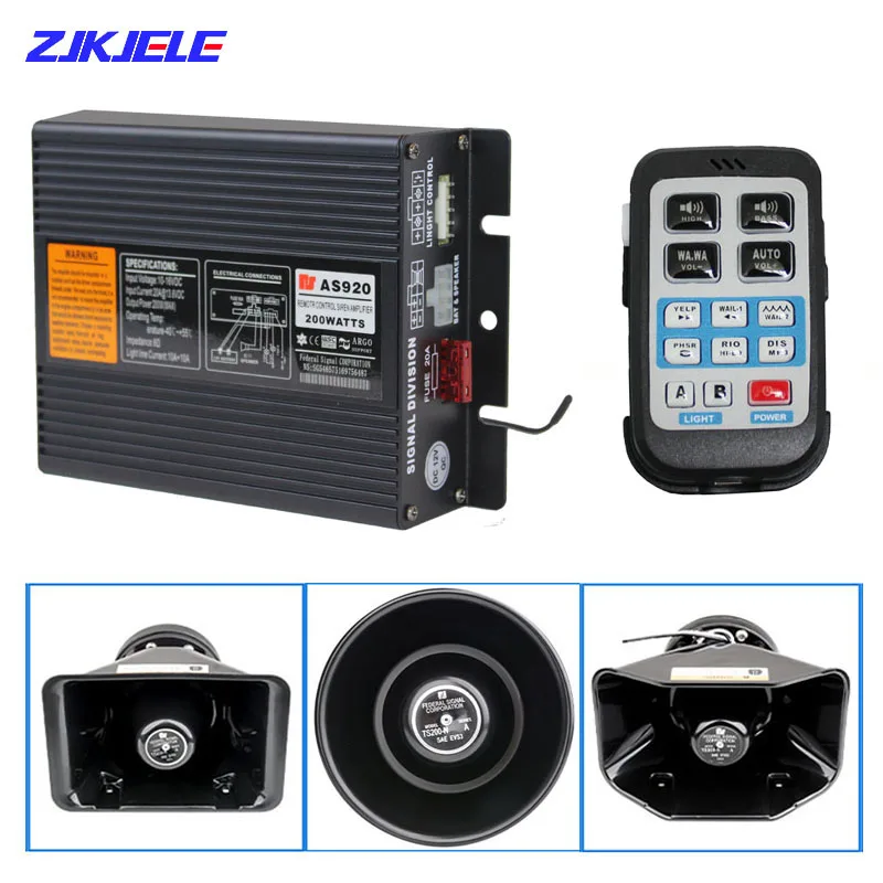 

Vehicle Warning Horn Car Police Siren Speaker AS920 CJB 200W 16 Loud Sound Microphone Loudspeaker Emergency Alarm System 12V 24V