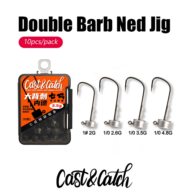 Фото Cast&Catch 10 шт. 1/0 Double Barb Ned Jig Worm приманки окунь пресноводные рыболовные снасти 2,7 г 3,5 г 4,8 г рыболовные снасти №1