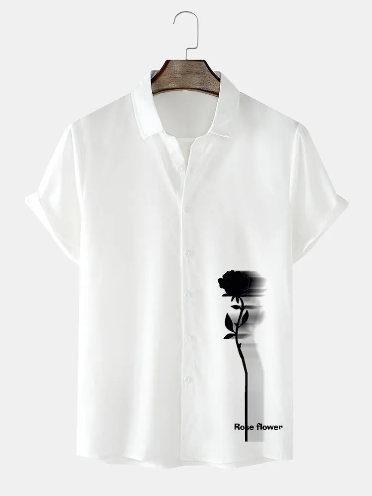 Men Clothing 2022 Summer New Men's Shirt Literary Rose Print Short-sleeved Shirt Men's Korean Trend Camisas Para Hombre