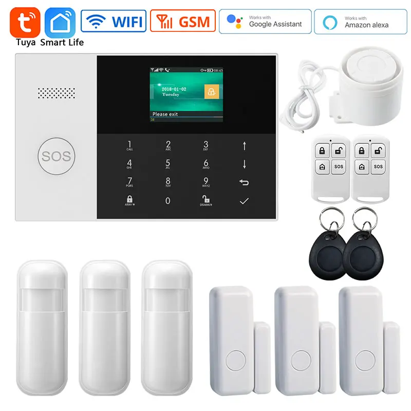 Wreless WiFi Alarm System Tuya AppSmart Home Security GSM PG105 2.4 Inch Color Screen Low Battery Remind 433Mhz Wireless Sensor