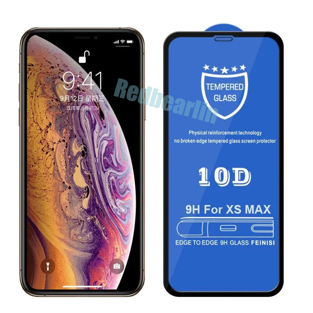 50Pcs 10D Tempered Glass Full Cover 9H Premium Screen Protector Film For iPhone 11 12 13 14 Pro max 6 7 8 plus x xs max