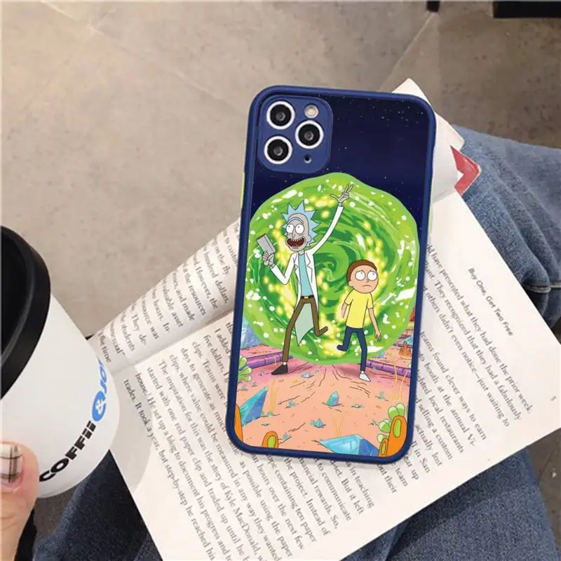 R-RickS Anime Funny Phone Case for iPhone 14 11 12 13 Mini Pro Max 8 7 Plus X XR XS MAX Translucent Matte Cover