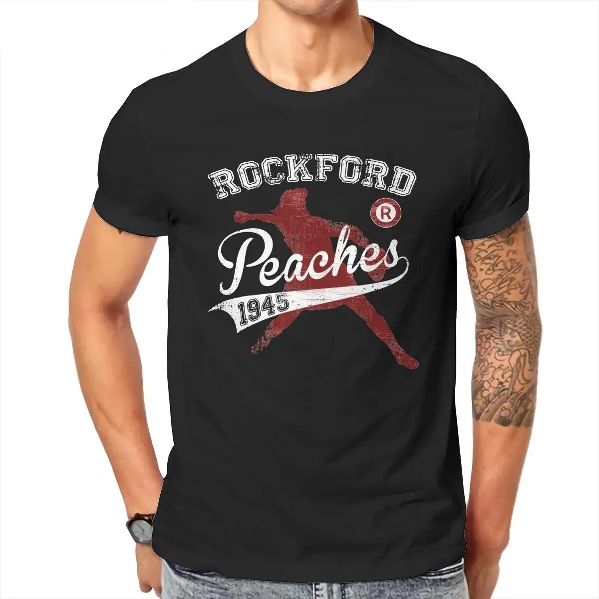 

Men T-Shirt Rockford Peaches A League Of Their Own Novelty Pure Cotton Tee Shirt Short Sleeve T Shirts Tops Graphic Printed
