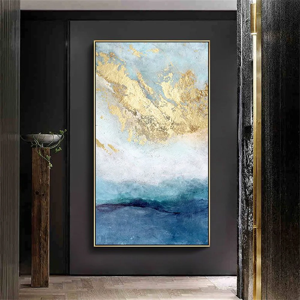 

Unique Abstract Hand Painted Abstract Gold Mountain Oil Painting Wall Decoration Canvas Poster Miracle Home Decoration Room Mode