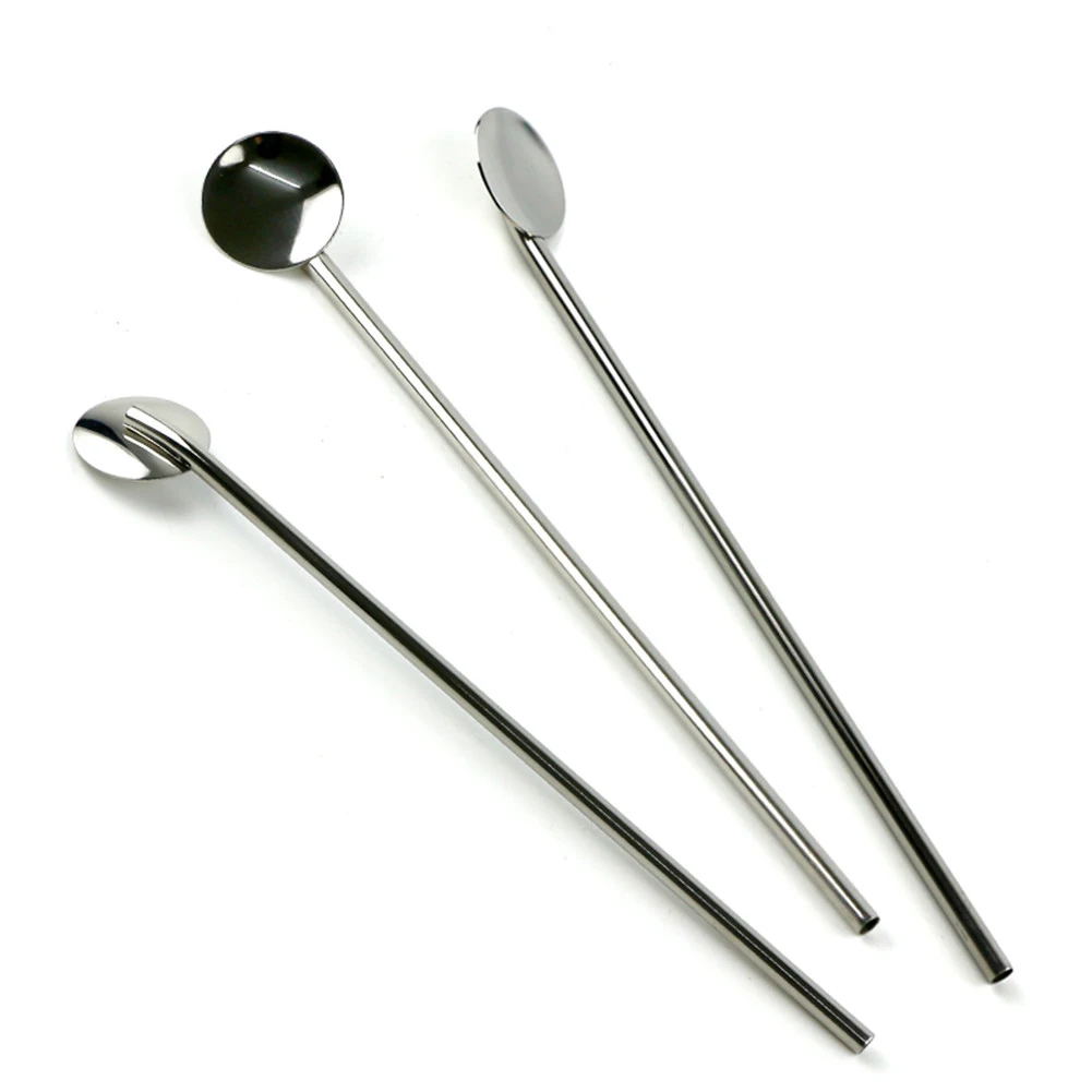 

5pcs Stainless Steel Round Shape Metal Drinking Spoon Straw Reusable Straws Cocktail Spoons Set Cocktail Spoon Swizzle Stick Set