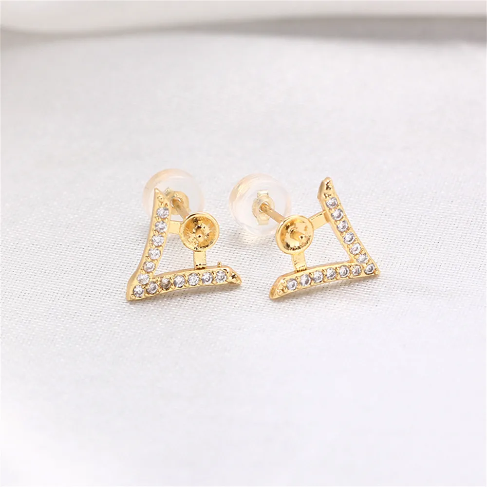 

Domestic 14k Gold Plated Color-preserving V-shaped Geometric Pearl S925 Silver Needle Earrings DIY Accessories Simple Female