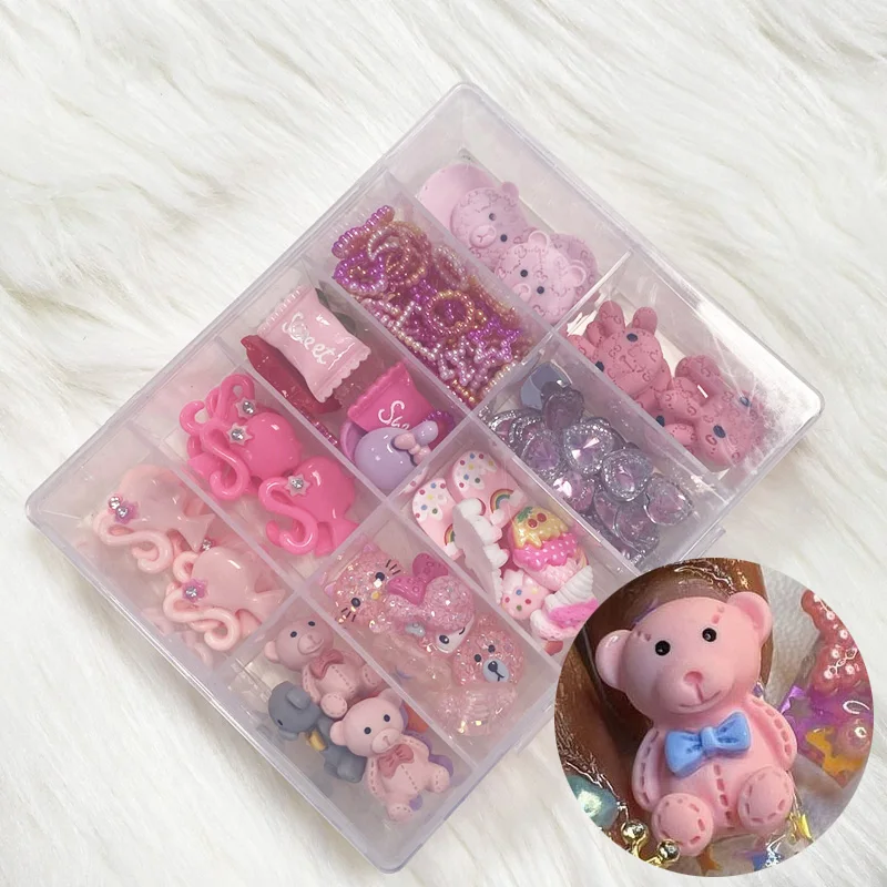 1Box 3D Kawaii Nail Parts Cute Bear Lollipop Ice Cream Mixed Designs For Girls Nail Charms Ornament Manicure Decorations