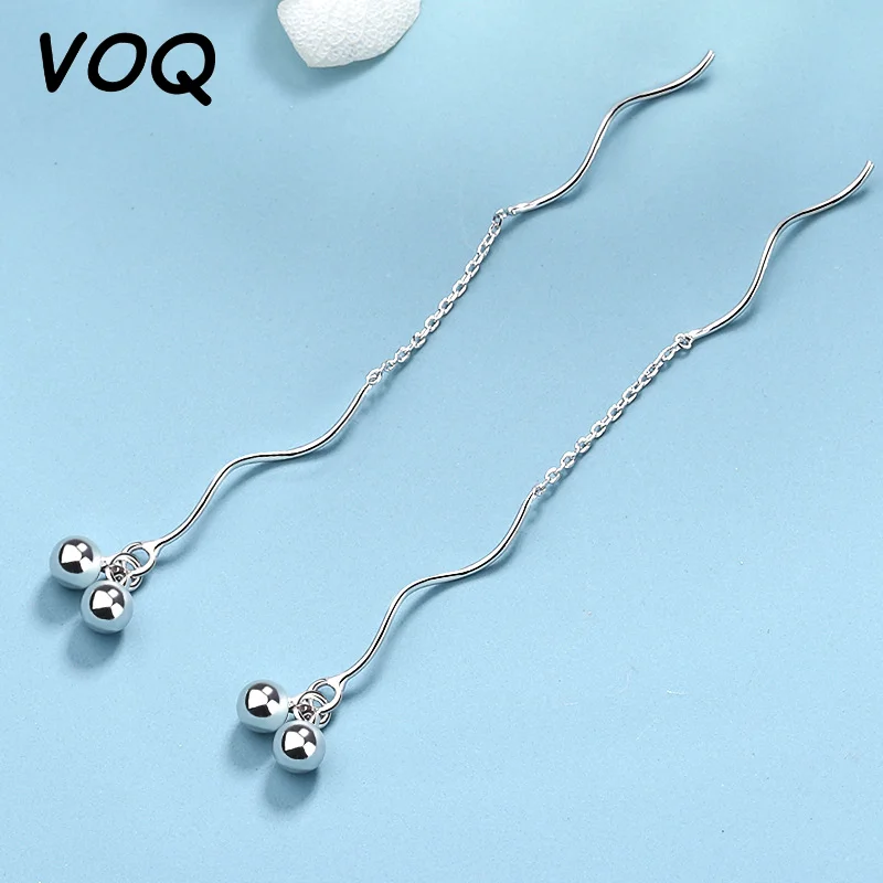 

VOQ New Fashion Silver Color Beads Waves Ear Line Dangle Earrings for Women Wedding Party Jewelry Gift