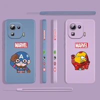hero kawaii avengers for xiaomi mi 12 11 11i 10 10s 9 6 ultra lite pro se 4g 5g silicone liquid left rope phone case cover capa