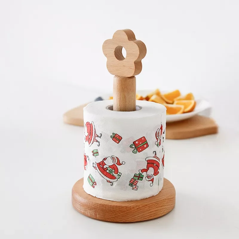 

2023 Japanese-Style Solid Wood Paper Roll Holder Creative Kitchen Vertical Beech Paper Towel Rack Small Flower Lazy Rag Storage