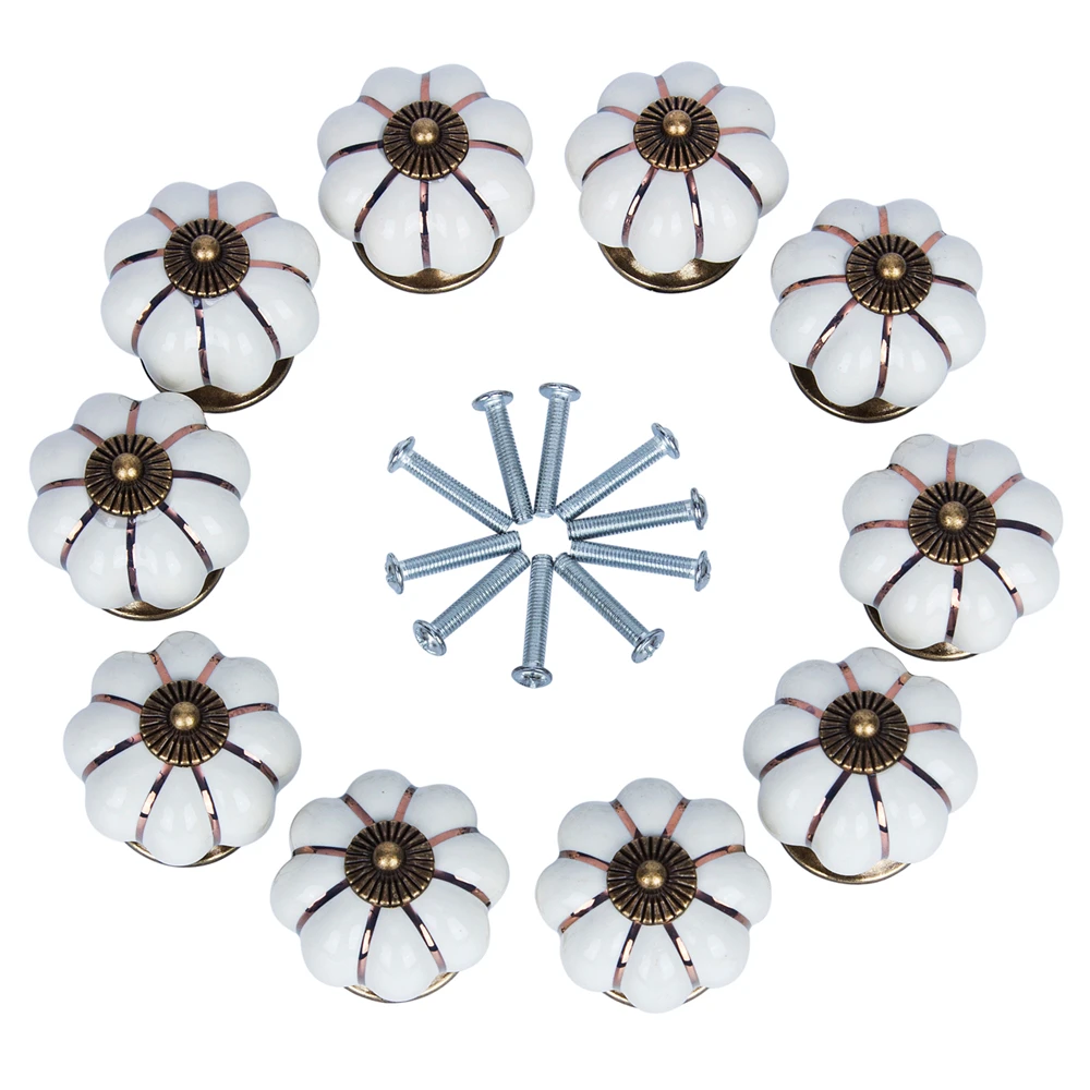 

10Pcs Pumpkin Ceramic Handles 40mm Door Drawer Knobs Single Hole Cabinet Handles with Screws