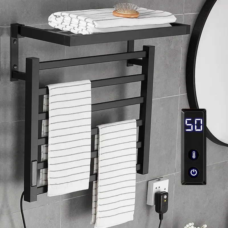 

2022 New Bathroom Electric Bath Towel Warmer Heating Towel Shelf Rack Towel Dryer shelf heated Temperature control Time control