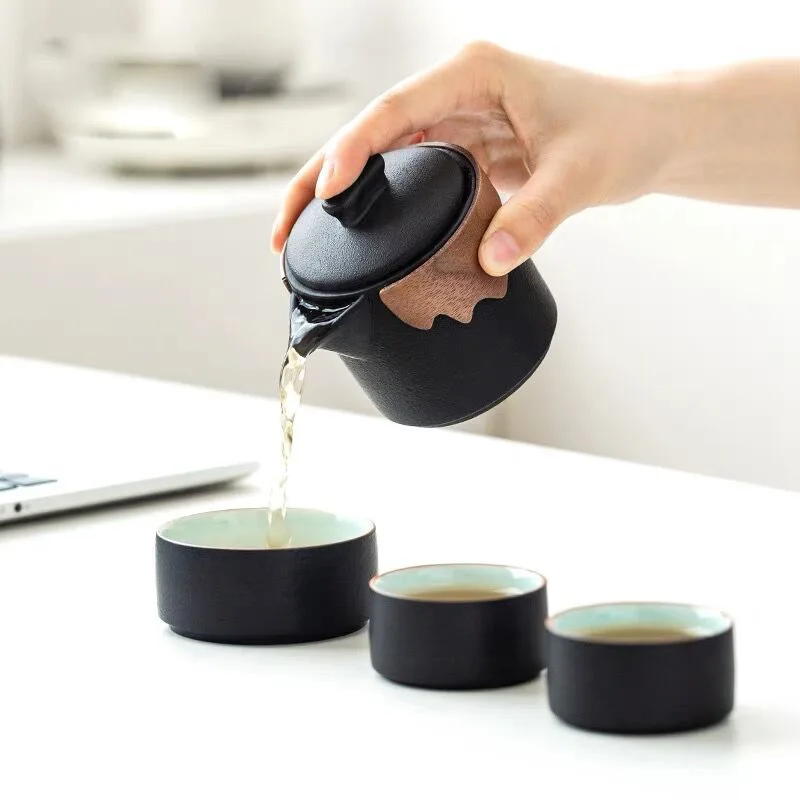 Керамическая простая креативная черная керамика один горшок две чашки