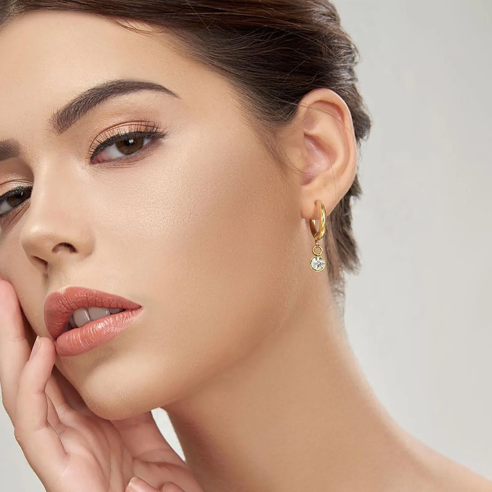 Birthstone Hoop Earring for Women Charm Dangle Stainless Steel Minimalist Jewelry | Earrings